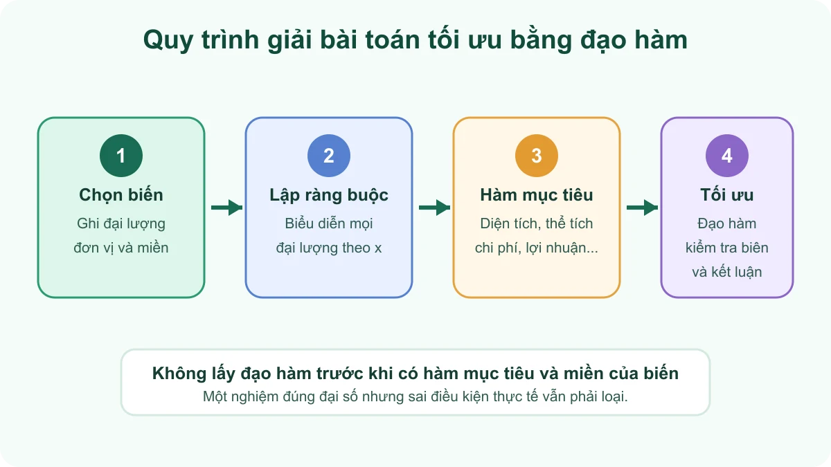 Quy trình bốn bước mô hình hóa và giải bài toán tối ưu bằng đạo hàm